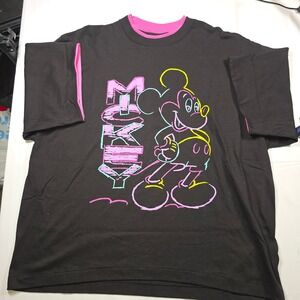 Vintage‎ Disney Designs Mickey Mouse Neon Graphic T-Shirt Black Pink OSFM USA